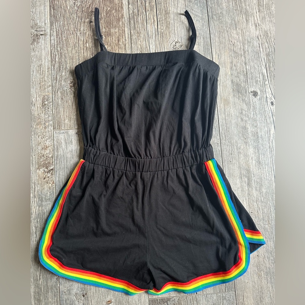 Black and Red One Piece with Rainbow Trim